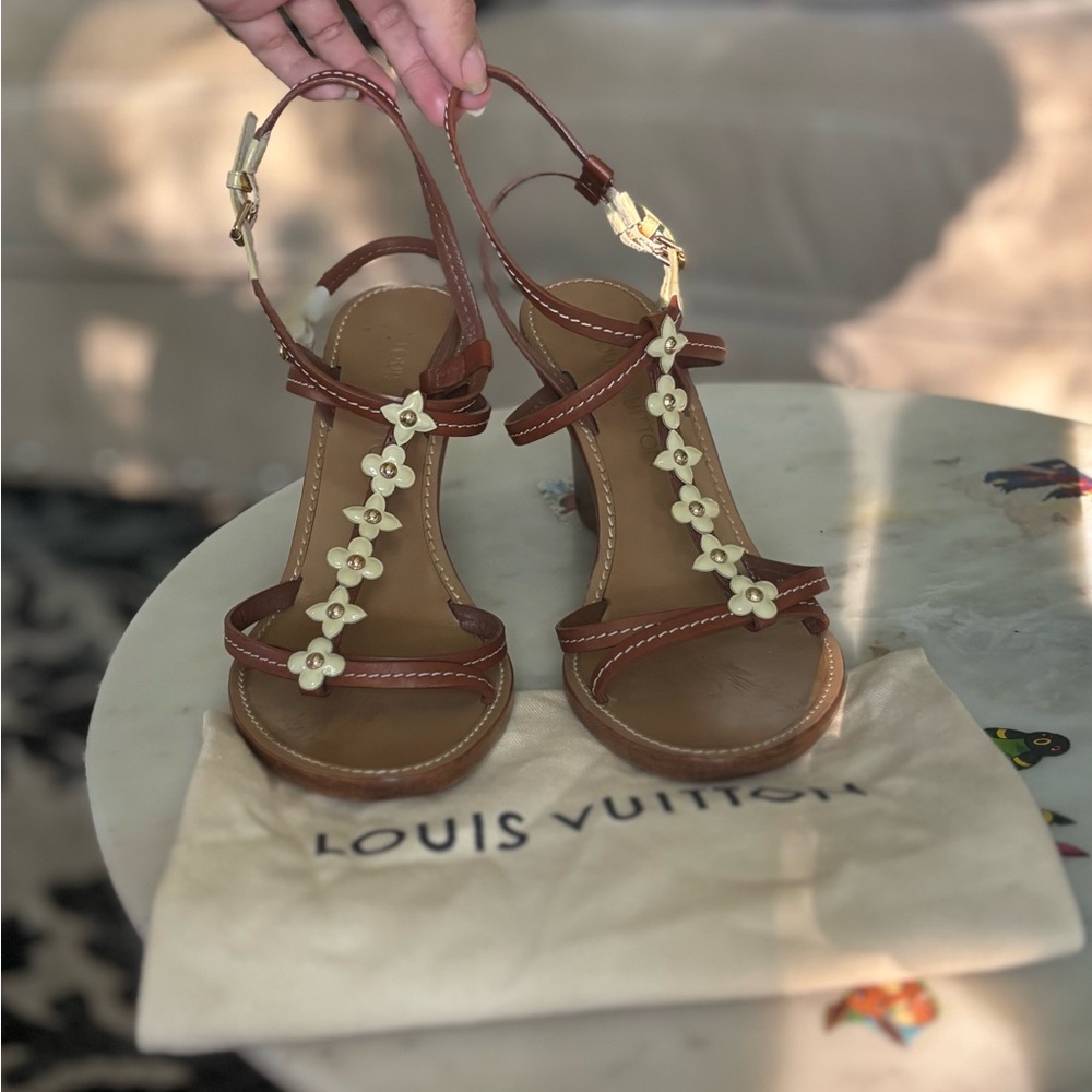 Louis Vuitton Floral Brown and Cream Sandals